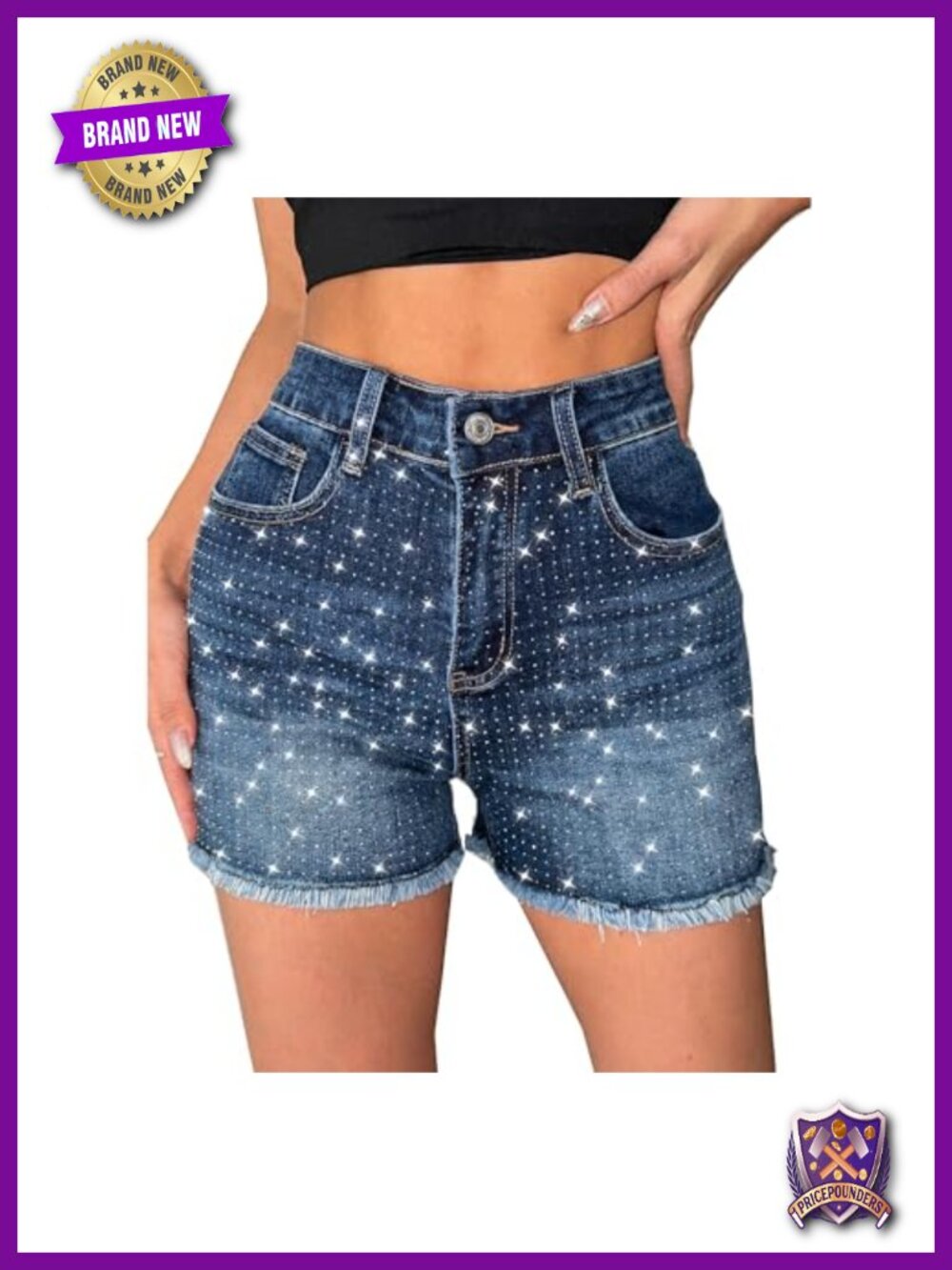 High Waisted Rhinestone Jean Shorts Sequin Sparkle Y2K Party